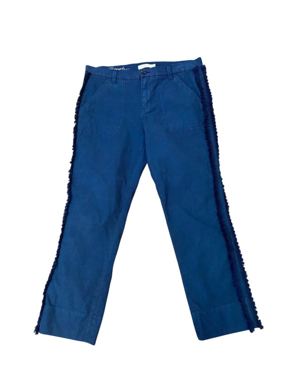 Tory Burch Navy Blue Pardon My French Fringe Chino Cropped Pants Size 28